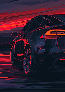 Tesla Model X at Sunset