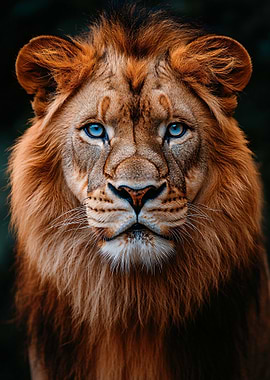 Lion Portrait with Blue Eyes