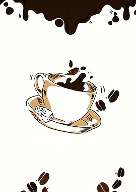 Coffee Cup with Sugar and Beans