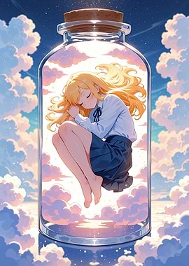 Anime Girl Sleeping in a Jar