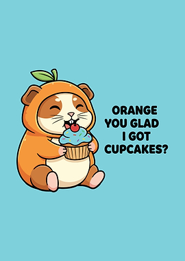 Cute Hamster In Orange Costume Eating Cupcake