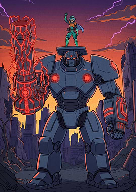 Hero and Robot in Ruined City