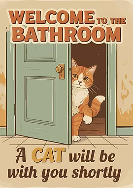 Welcome to the Bathroom Cat Poster