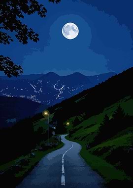 Moonlit Mountain Road