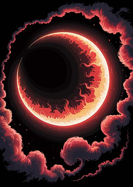Red Crescent Moon with Clouds