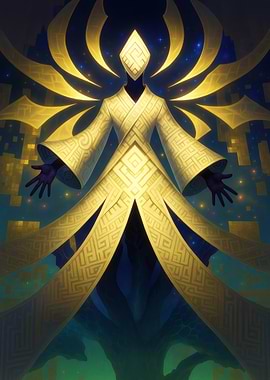 Golden Figure with Geometric Patterns