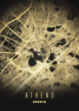 Athens, Greece - Radiant City Map Art Print