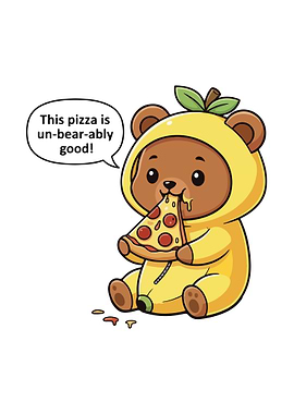 Cute Bear Eating Pizza Cartoon