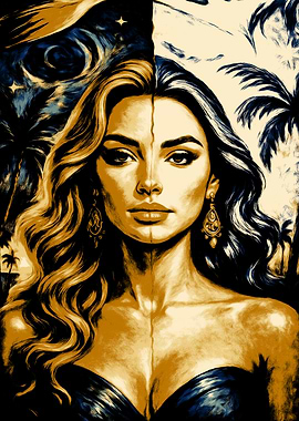 Golden Woman Portrait with Dual Background