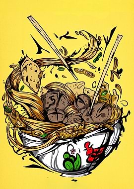 Bakso Bowl Illustration on Yellow Background