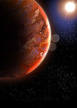 Fiery Planet in Starry Space