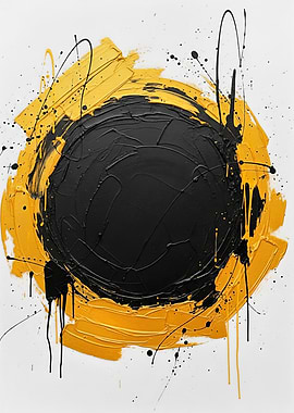 Abstract Black and Gold Circle Painting