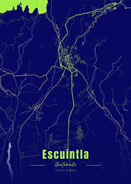 Escuintla, Guatemala Map Art