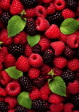 Fresh Raspberries and Blackberries Still Life