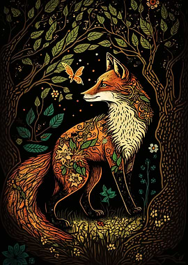 Floral Fox in Forest