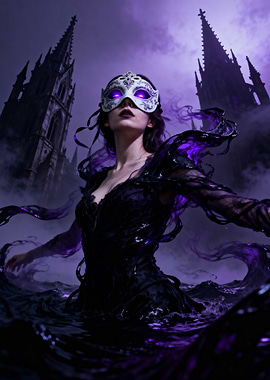 Masquerade Woman in Gothic Setting