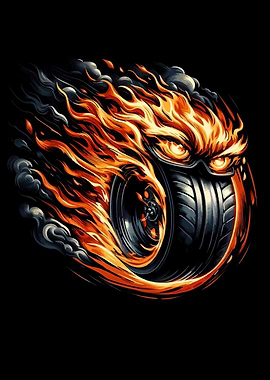 Fiery Motorcycle Tire Art