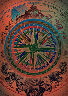 Vintage Compass Rose on Map Background