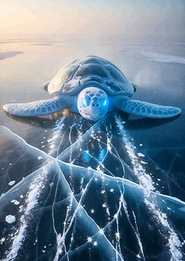 Glowing Turtle Cracked Ice