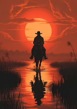 Cowboy Silhouette at Sunset