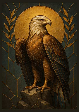 Kintsugi Eagle Art – Stained Glass Golden Majestic Bird Symbolism Artwork