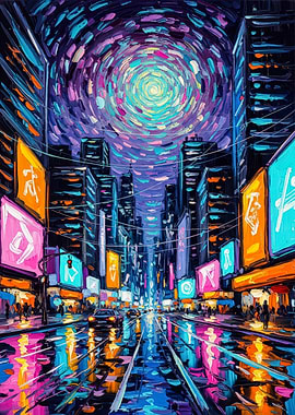 Cityscape Painting at Night