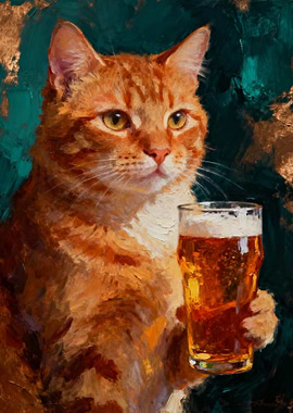 Cat Drinking Beer