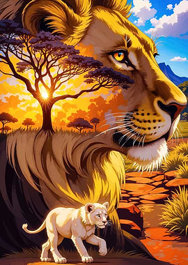 Lion Cub African Landscape