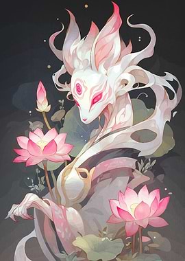 Mystical Fox Spirit Lotus Flowers
