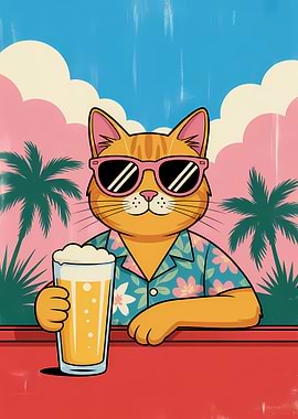 Cat on Vacation with Beer