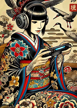 Gamer Girl in Kimono