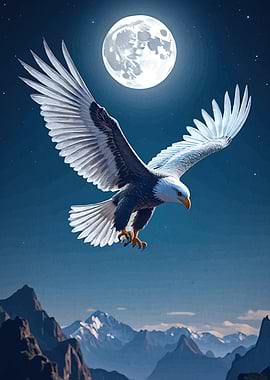 Eagle soars moonlight
