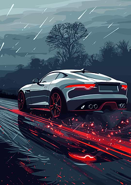Sleek Car in the Rain
