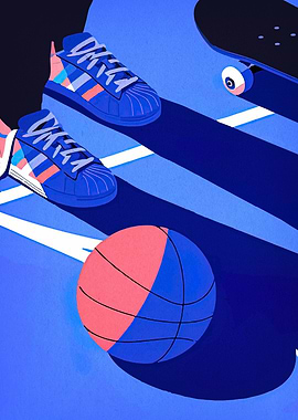 Basketball, Shoes, and Skateboard Illustration