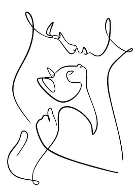 Minimalist Line Art: Woman and Cat