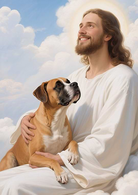 Jesus with Boxer Dog in Heaven | Dog Memorial Gift