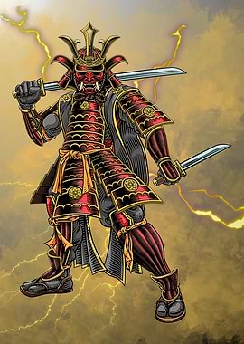 Samurai Warrior with Swords and Armor
