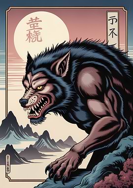 Japanese Werewolf Ukiyo-e Style Art
