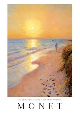 Monet-inspired beach scene at sunset