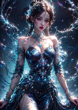 Elegant Woman in Blue Fantasy Dress