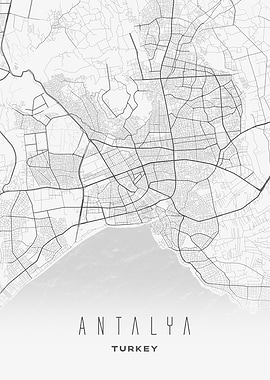Antalya, Turkey - Minimalist and Modern City Map Art