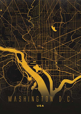 Washington D.C., USA - Golden Capital City Map Art Print
