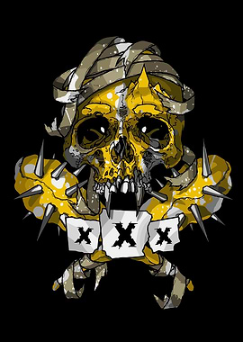 Skull with Spiked Bones and XXX Banner