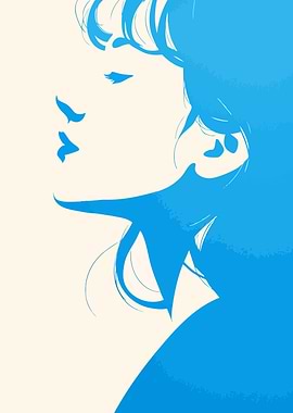Blue Silhouette Woman Portrait Minimalist Art Illustration
