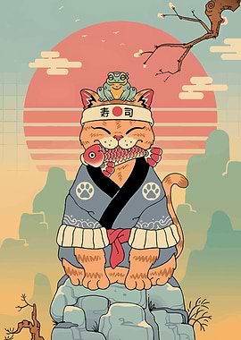 Sushi Cat with Frog Friend