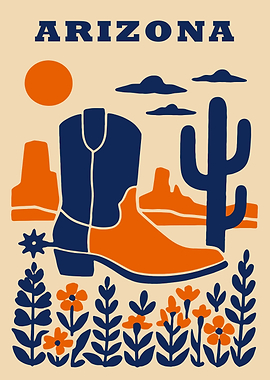 Arizona Desert Cowboy Boot Illustration
