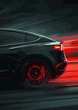 Sleek Black Car with Red Accents