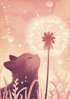 Cat and Dandelion Digital Art