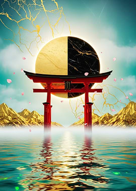 Japanese Torii Gate with Yin Yang Sun