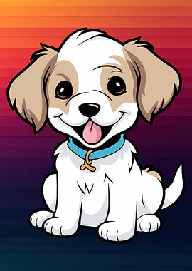 Cartoon Puppy with Blue Collar